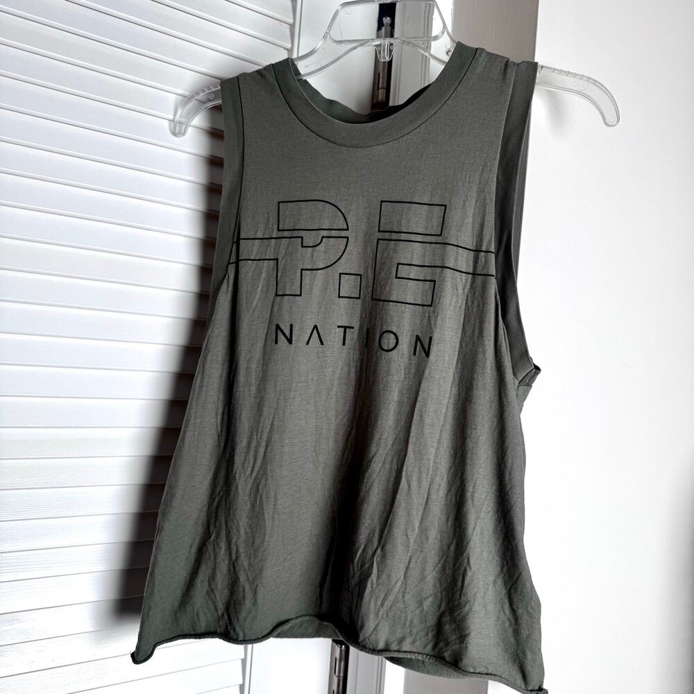 PE Nation Womens Cotton Crew Neck Sleeveless Active Tank Top Olive Green XS
